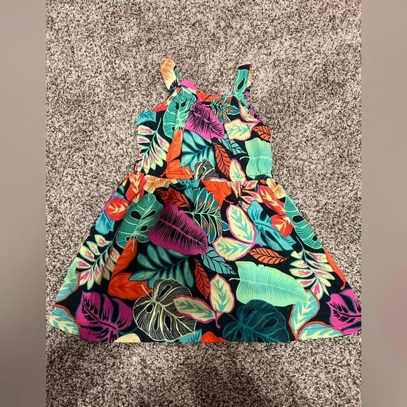Girl 2T summer Tropical Leaf Print Dress - Picture 3 of 3